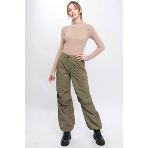 LOVE TREE Loose Fit Parachute Cargo Pant Small S Olive Green - Picture 1 of 7